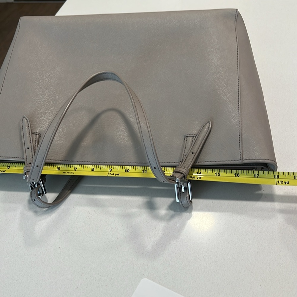 Tory Burch Emerson Saffiano Leather French Grey Buckle Tote Shoulder Bag - Picture 14 of 14